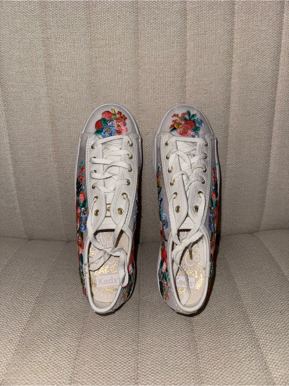 Keds platform embroidered sneakers. Brand new, never worn.